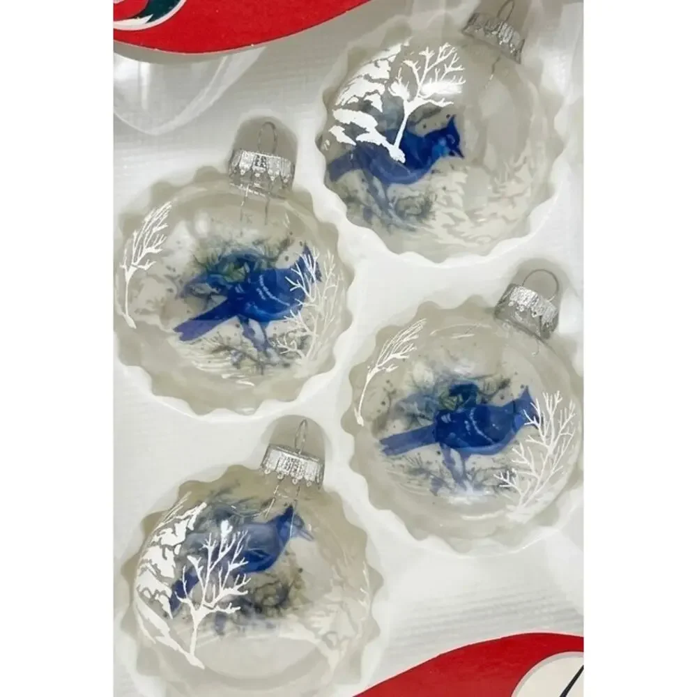 Christmas by Krebs Santa’s Glass Blue Jay Bird Ornaments Set of 4